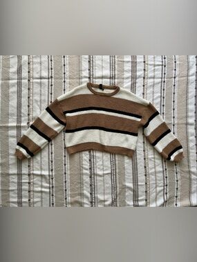 Windsor Brown, Cream & Black Striped Crewneck Sweater